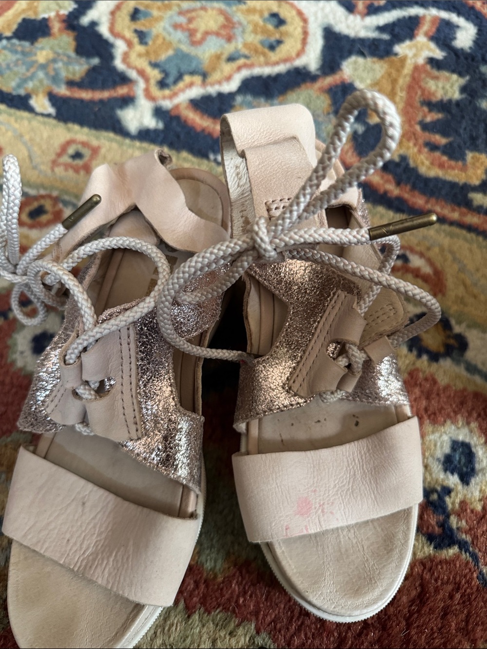 Sorel Women's Blush Pink Metallic Lace-Up Sandals